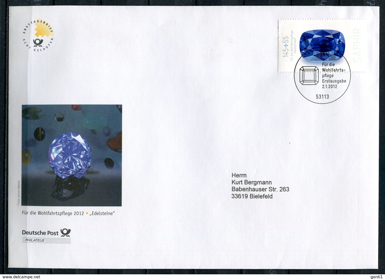 Big First Day Cover Germany 2012 Mi.Nr.2903 Ersttagsbrief"Edelsteine-Saphir-Wohlfahrt " 1 Big FDC - Sonstige & Ohne Zuordnung