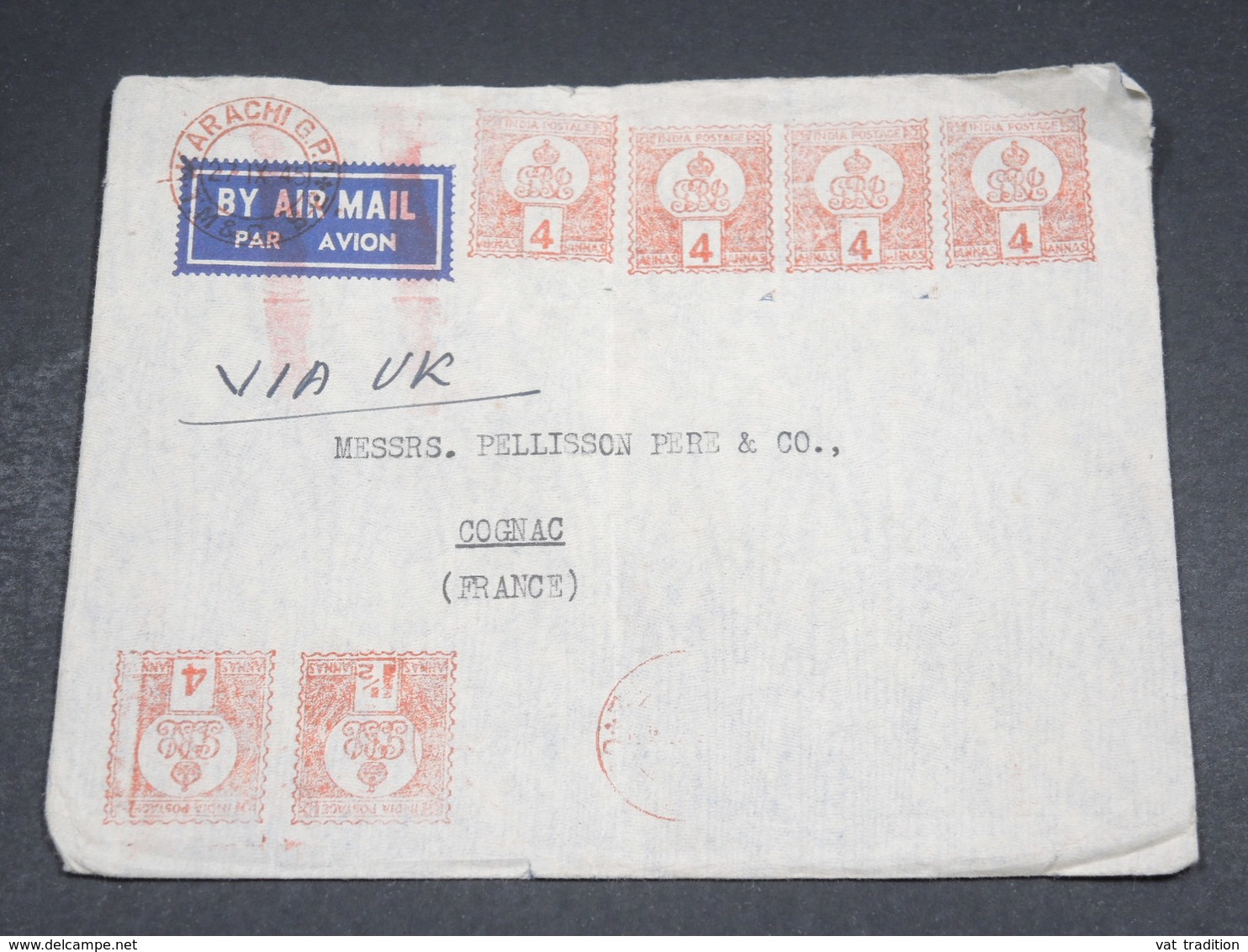 INDE - Enveloppe De Karachi Pour La France En 1945 , Affranchissement Mécanique - L 18728 - 1936-47 King George VI