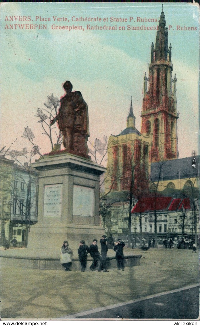 Ansichtskarte Antwerpen Anvers Place Verte, Kinder Vor Der Statue 1915  - Other & Unclassified