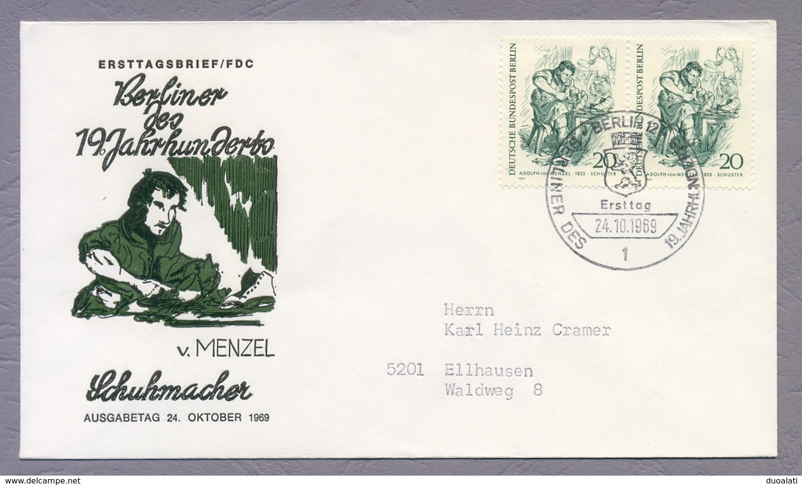 Germany Berlin 1969 8 x FDC Berliner des 19. Jahrhunderts Famous Berlin People of the 19th Century