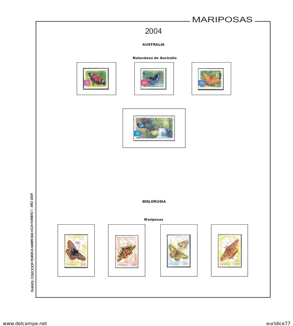 Suplemento Filkasol TEMATICA MARIPOSAS 2004 - Ilustrado Color Sin Montar - Pre-Impresas