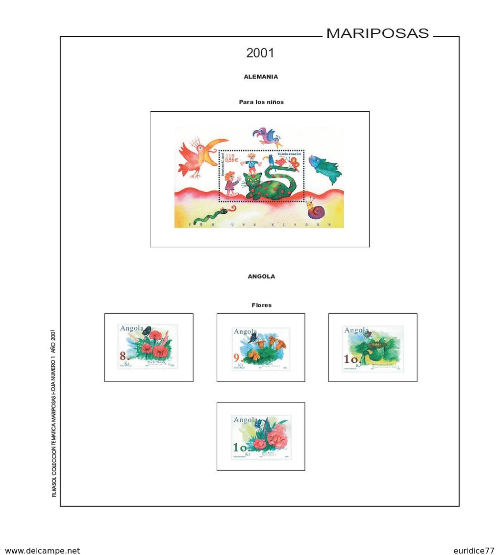 Suplemento Filkasol TEMATICA MARIPOSAS 2001 - Montado Con Filoestuches HAWID Transparentes - Pre-Impresas