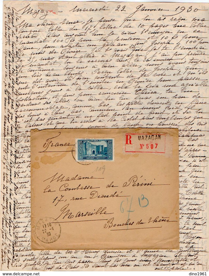 VP12.206 - Lettre De Mme La Comtesse De LEUSSE à MAZAGAN (Maroc ) Pour Mme La Comtesse De PERINI à MARSEILLE - Manuscripts