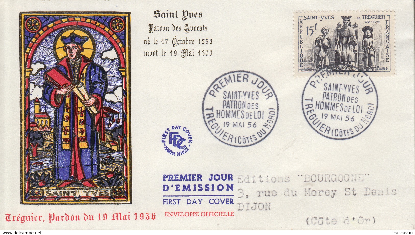 Enveloppe  FDC  1er  Jour   FRANCE   SAINT  YVES    TREGUIER   1956 - 1950-1959