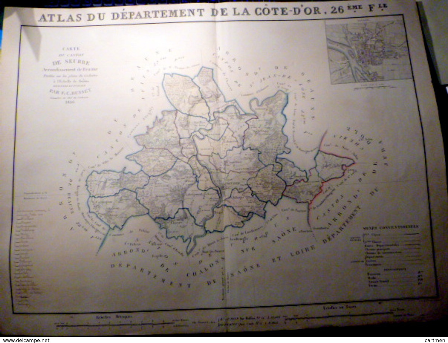 21 SAULIEU GRANDE CARTE 19 ° DU CANTON DE SAULIEU AVEC LES COMMUNES 1856  72 X 53 CM  BON ETAT DECORATIVE - Cartes Géographiques