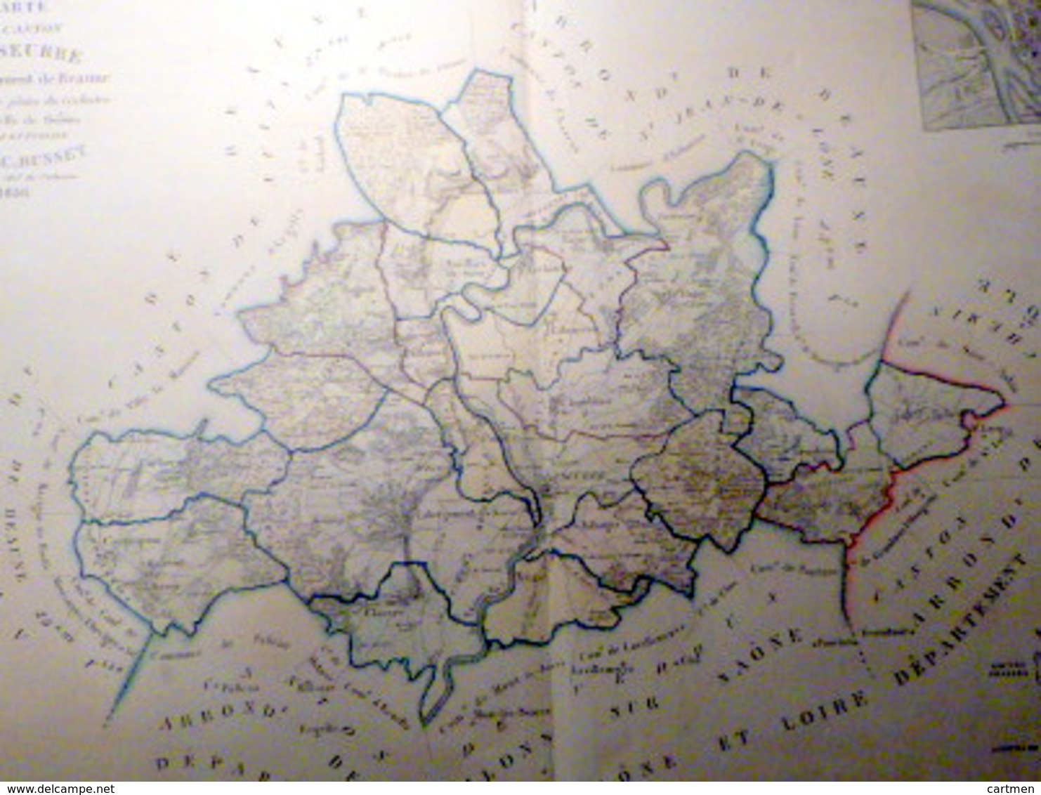 21 SAULIEU GRANDE CARTE 19 ° DU CANTON DE SAULIEU AVEC LES COMMUNES 1856  72 X 53 CM  BON ETAT DECORATIVE - Cartes Géographiques