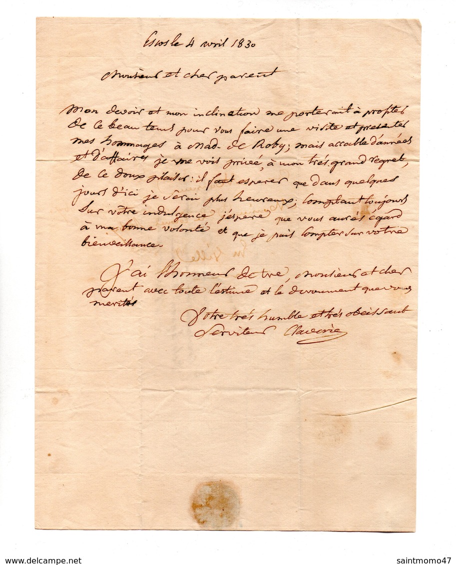 64 - ESCOT . NAVARRENX . LETTRE ADRESSÉE À MONSIEUR LE CHEVALIER DE ROBY LE 04 AVRIL 1830 - Réf. N°94F - - Manuscripts