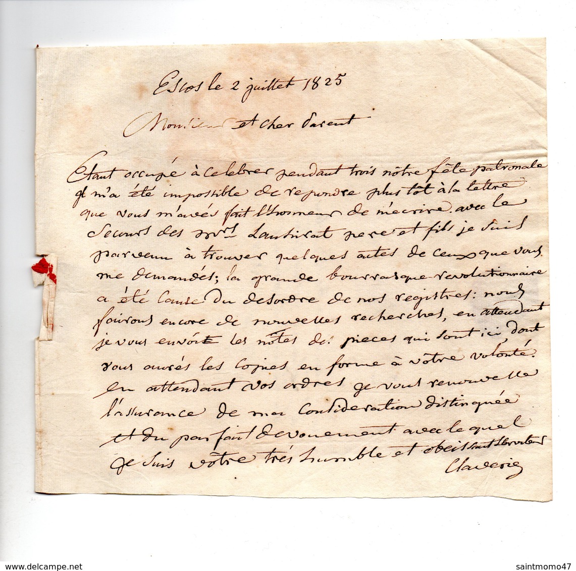 64 - ESCOS . NAVARRENX . LETTRE ADRESSÉE À MONSIEUR LE CHEVALIER DE ROBY LE 02 JUILLET 1825 - Réf. N°107F - - Manuscrits