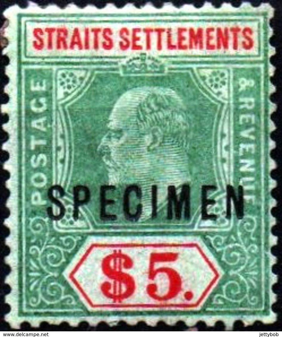 STRAITS SETTLEMENTS 1904 KEVII $5 SPECIMEN Mounted Mint - Straits Settlements