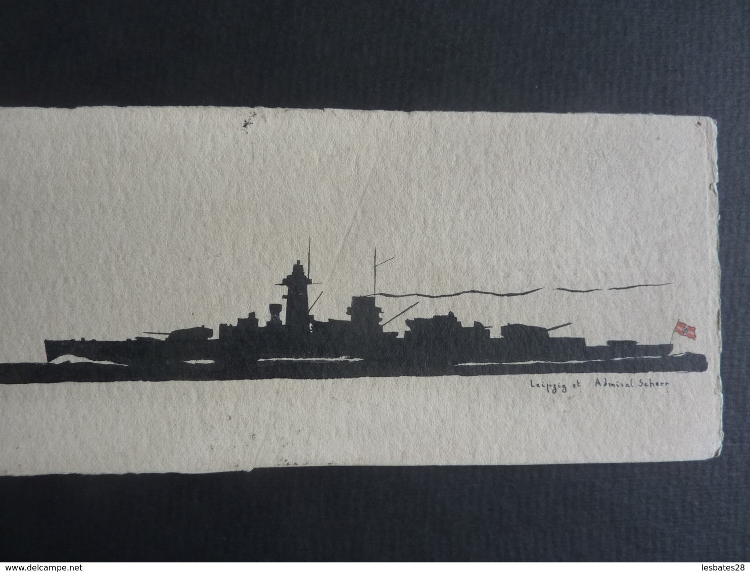 DESSIN Silhouette Encre De Chine  Marine Allemande  / J. DALLOZ -Croiseur Léger Leipzig + Admiral Scheer Cuirassé - Boats