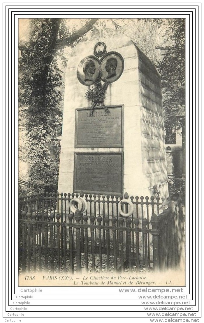 75020 - PARIS - Cimetiere Du Pere Lachaise - Tombeau De Manuel Et De Beranger - LL - Distretto: 20