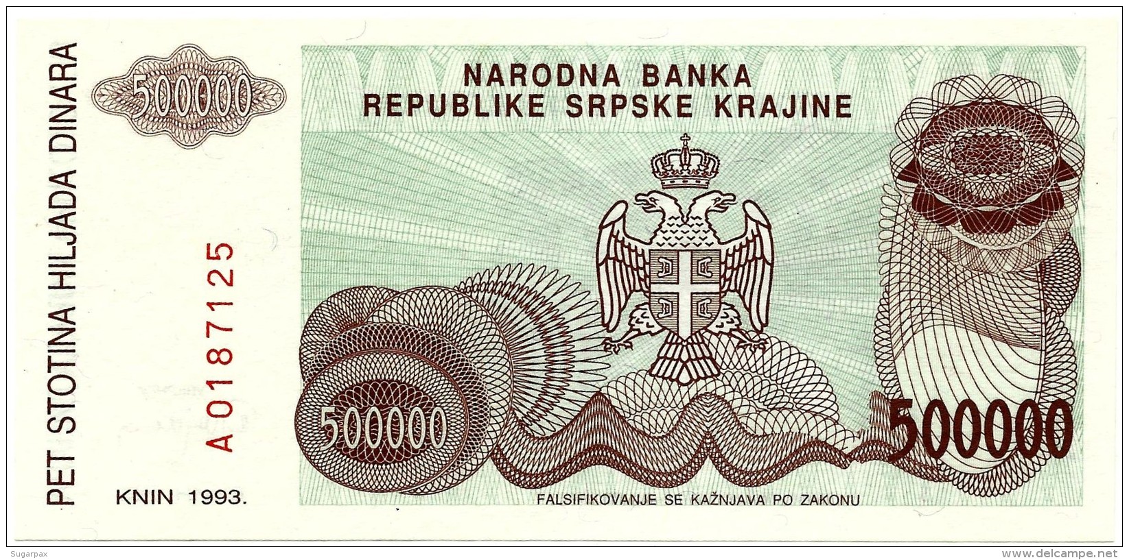 CROATIA ( KRAJINA - KNIN ) 500 000 Dinara - 1993 - R 23 - Unc. - Serbian Republic - Croatie Kroatien - 500000 - Croatie