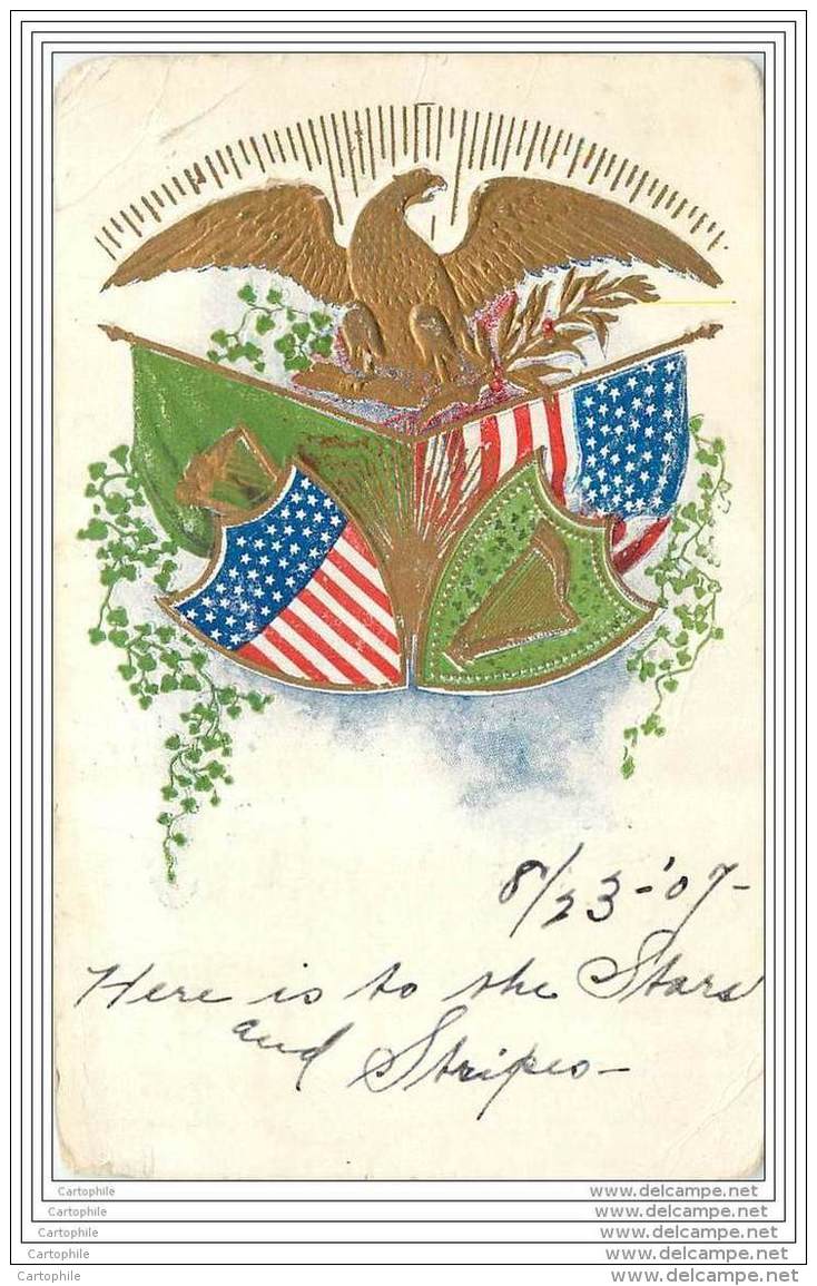 USA - Embroiled Postcard - Here Is To The Stars And Stripes 1907 - Posted From McPherson KS - Autres & Non Classés