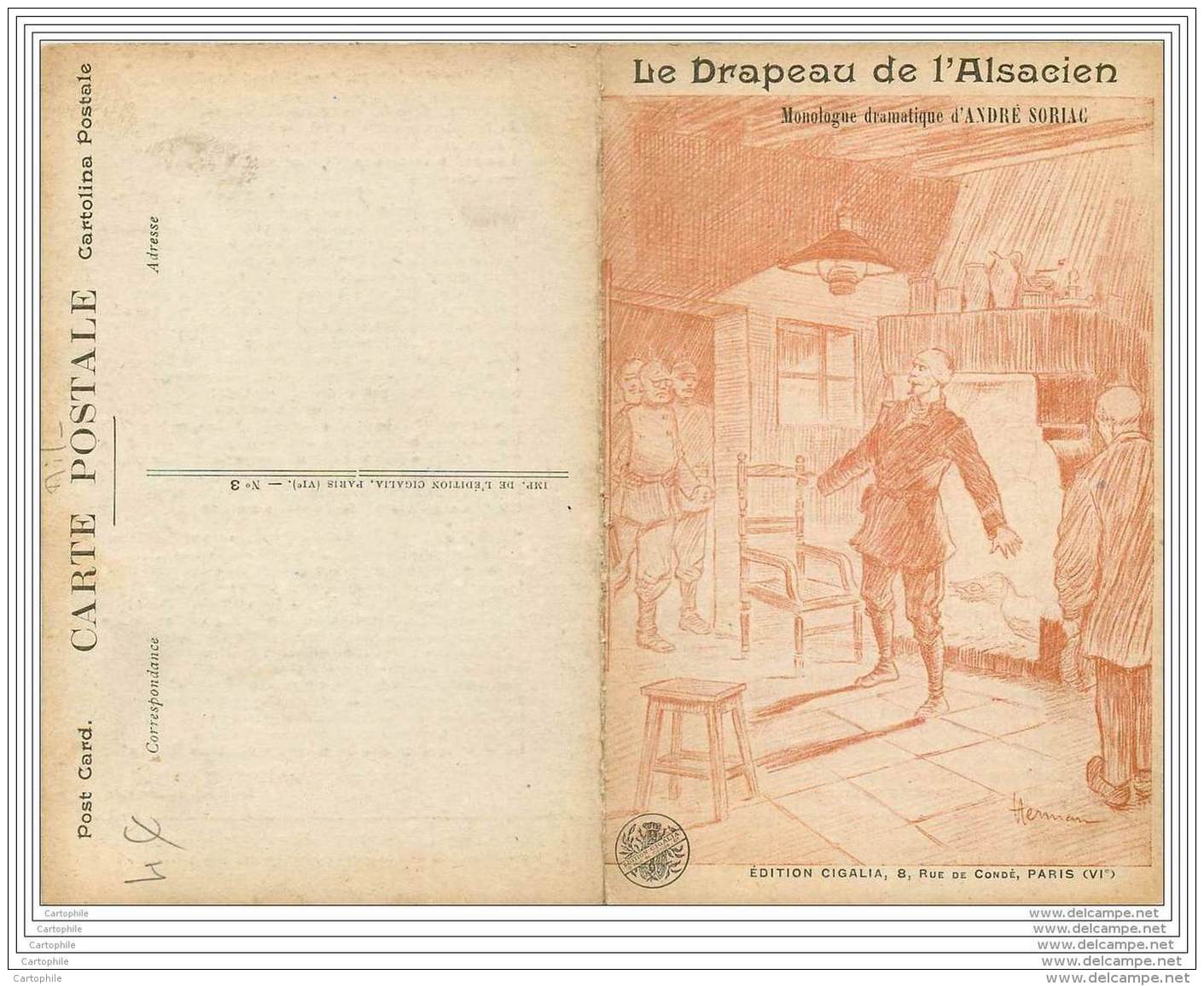 Carte Postale 2 Volets - Le Drapeau De L'Alsacien WW1 - Monologue D'Andre Soriac - Tranchees De Lorraine - Guerre 1914-18