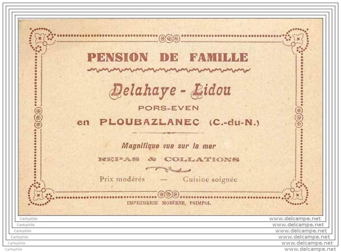 22 - PLOUBAZLANEC - Carte De Visite Pension De Famille Delahaye Lidou A Pors-Even - Tarjetas De Visita