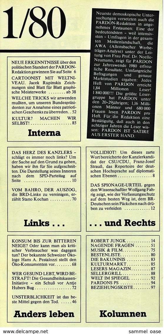 Pardon Zeitschrift - Das Satirische Magazin Nr. 1 Von 1980  -  Die 80er Jahre : Ganz Anders, Als Sie Denken - Sonstige & Ohne Zuordnung