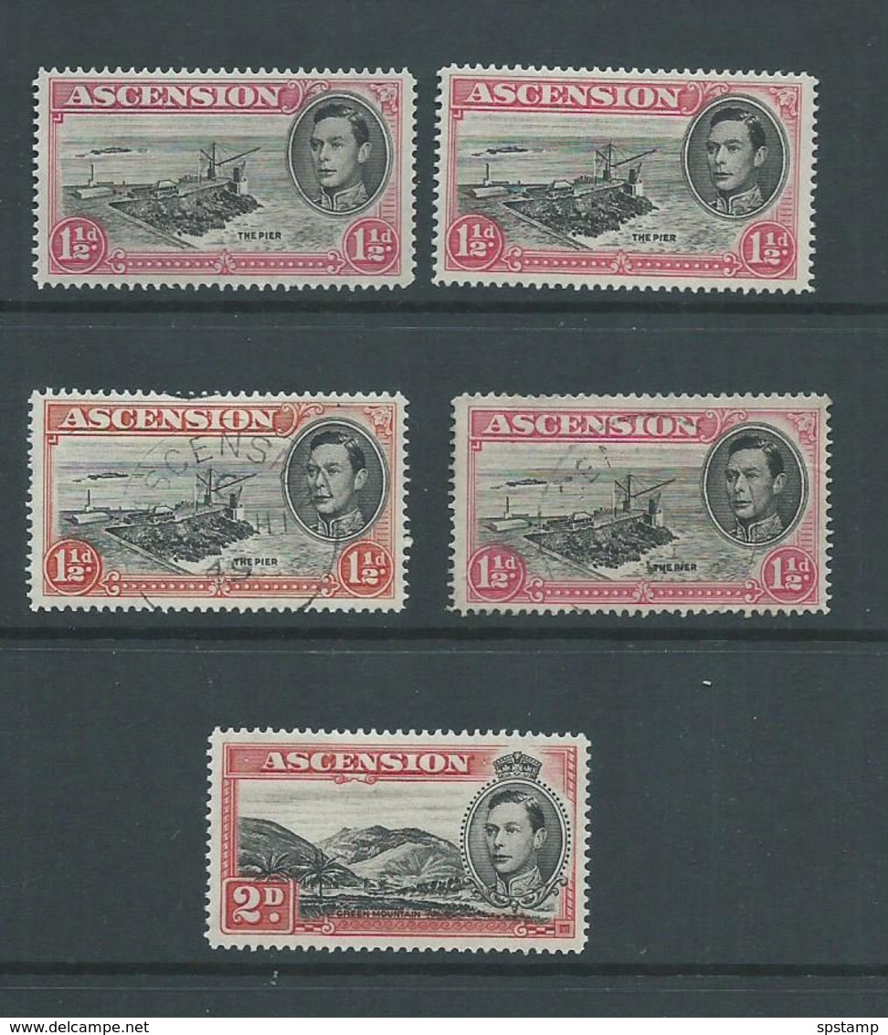 Ascension 1938 KGVI Definitives Perf 14 5 Values Including Shades Mint & FU - Ascension