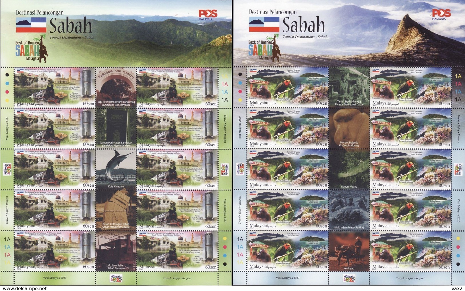 Malaysia 2018-10 Sabah Full Sheet MNH Train Fauna Bird Marine Coral Mountain - Malesia (1964-...)