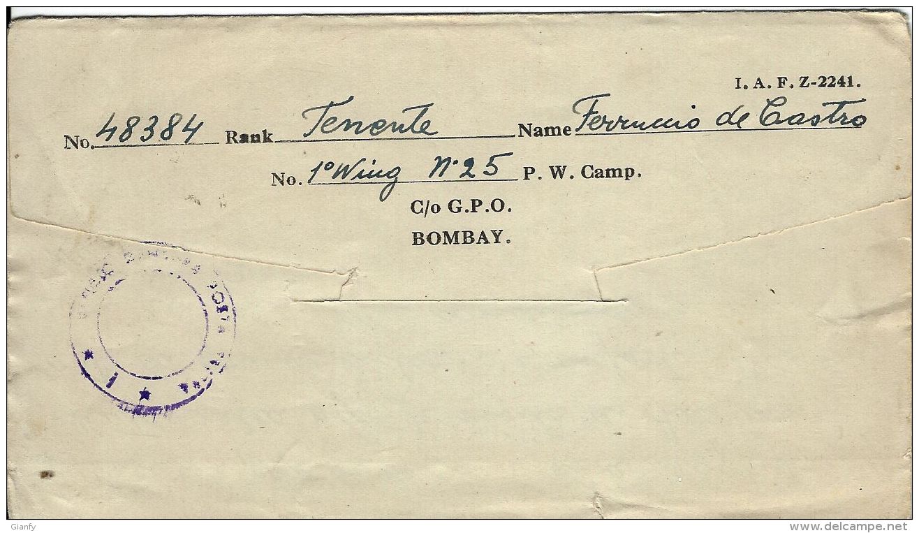 BIGLIETTO CAMPO PRIGIONIERI INDIA POW CAMP 25 YOL 1943 X PIACENZA - Military Mail (PM)