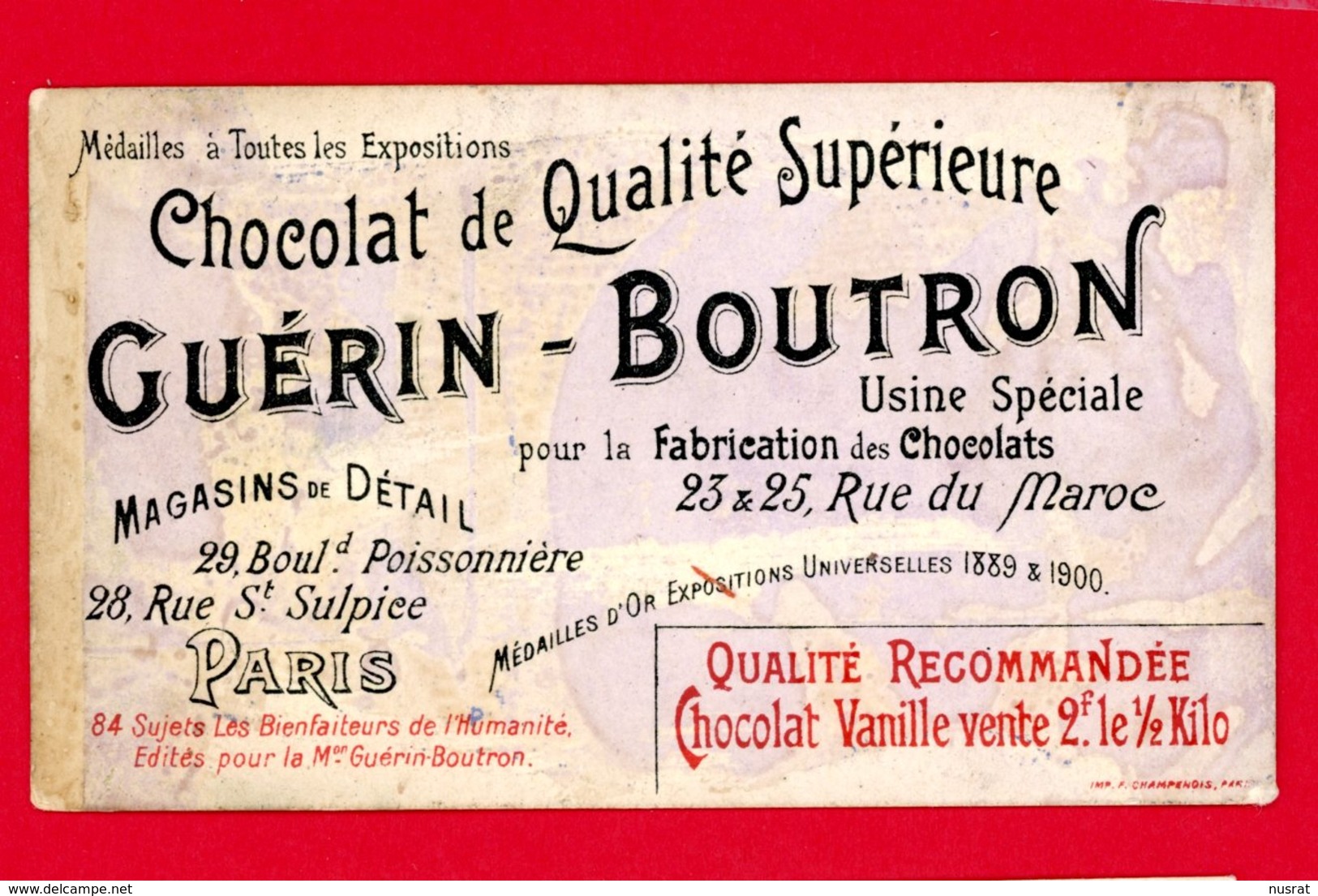 Chocolat Guérin Boutron, Chromo Lith. Champenois, Les Bienfaiteurs De L'humanité, Comtesse Aberdeen - Guérin-Boutron