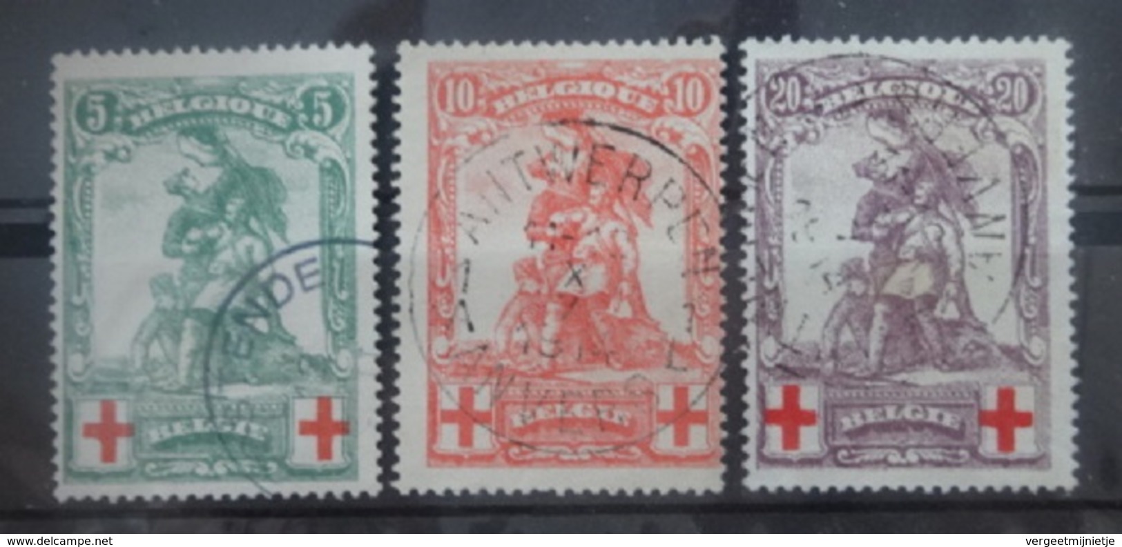BELGIE  1914     Nr. 126 - 128     'gesloten Q'     Gestempeld     CW  85,00 - 1914-1915 Rotes Kreuz