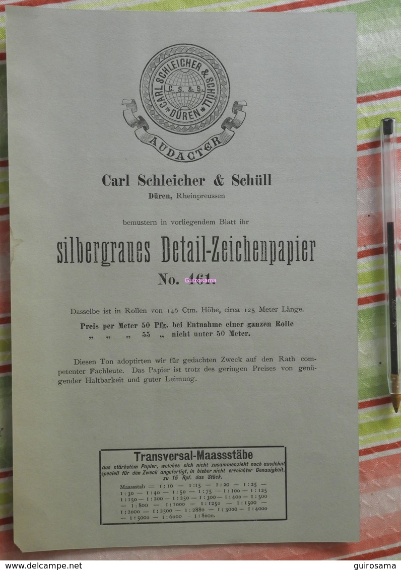 Papier Carl Schleicher Und Schüll, Düren Rheinland - Silbergraues Detail Zeichenpapier N°461 - 1884 - Imprimerie & Papeterie