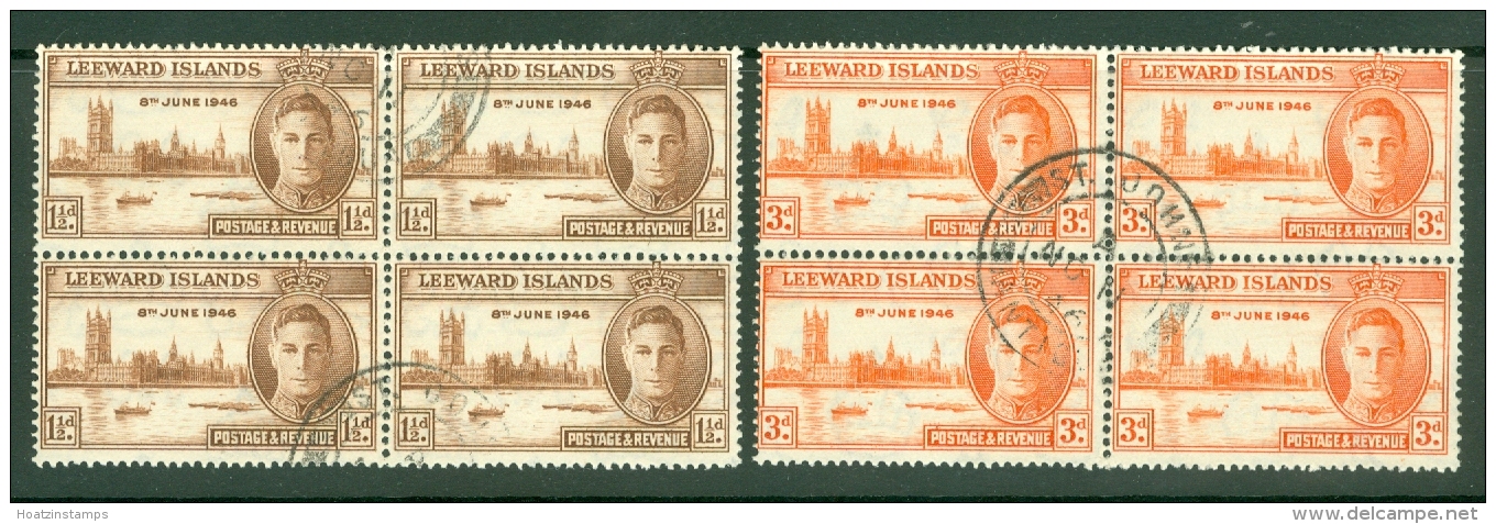 Leeward Is.: 1946   Victory       Used Blocks Of 4 - Leeward  Islands