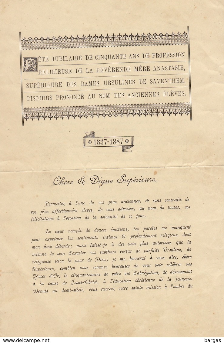 1887 Jubile Pour Religieuse Mère Anastasie Des Dames Ursuline De Saventhem Zaventem - Décès