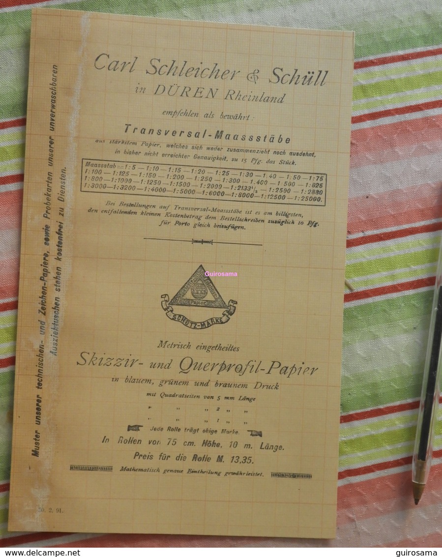 Papier Millémétré Carl Schleicher Und Schüll, Düren Rheinland - Skizzir Und Querprofil Papier - 1892 - Printing & Stationeries