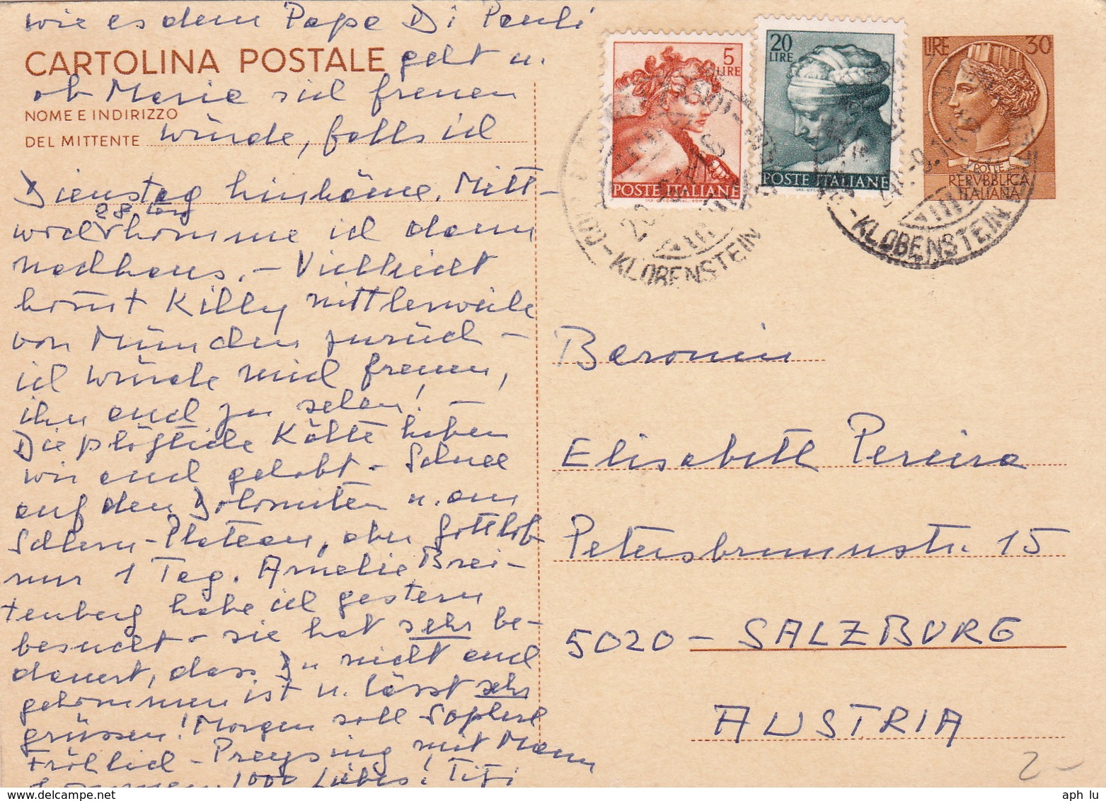 Postkarte Von Klobenstein (br4417) - Interi Postali