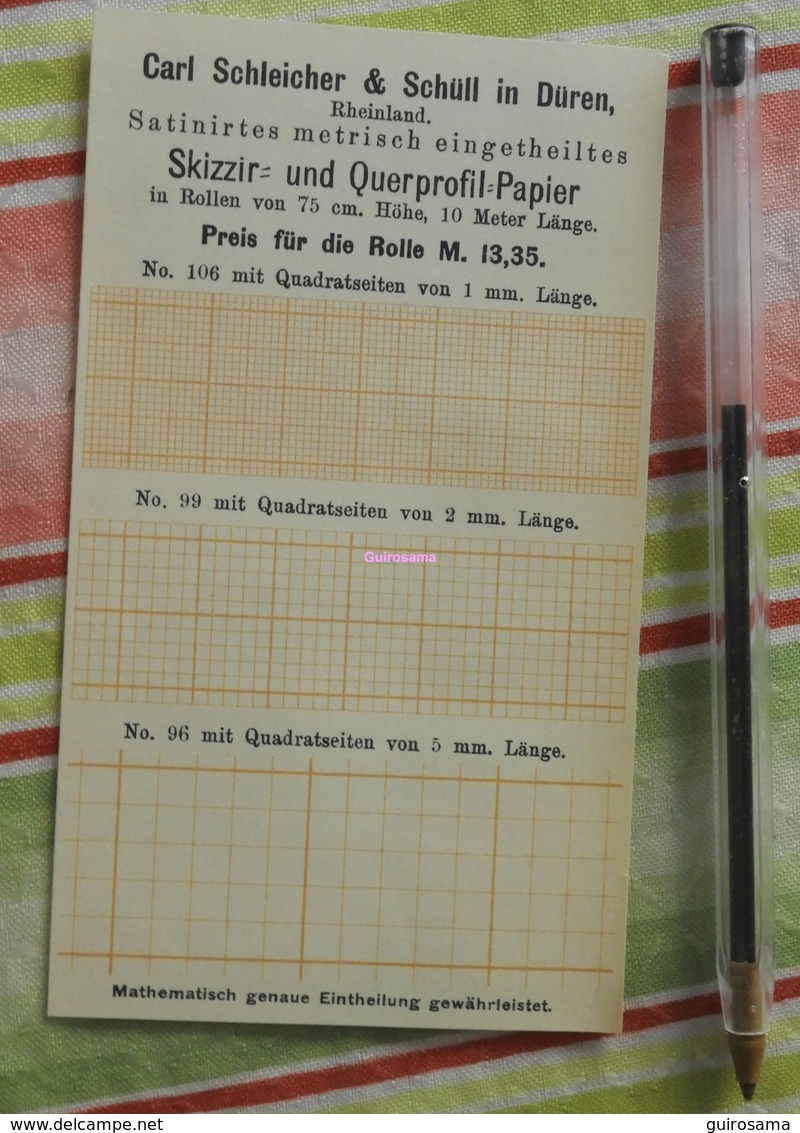 Papier Millimétré Carl Schleicher Und Schüll, Düren Rheinland - Skizzir Und Querprofil Papier - 1892 - Druck & Papierwaren