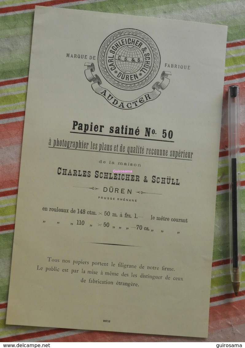 Papier Charles Schleicher Et Schüll, Düren, Prusse Rhénane - Papier Satiné N°50 - écrit En Français - 1883 - Imprimerie & Papeterie