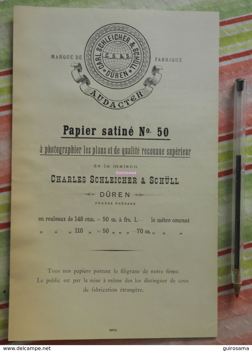 Papier Charles Schleicher Et Schüll, Prusse Rhénane - Papier Satiné N°50 - écrit En Français - 1883 - Avec Filigrane - Druck & Papierwaren