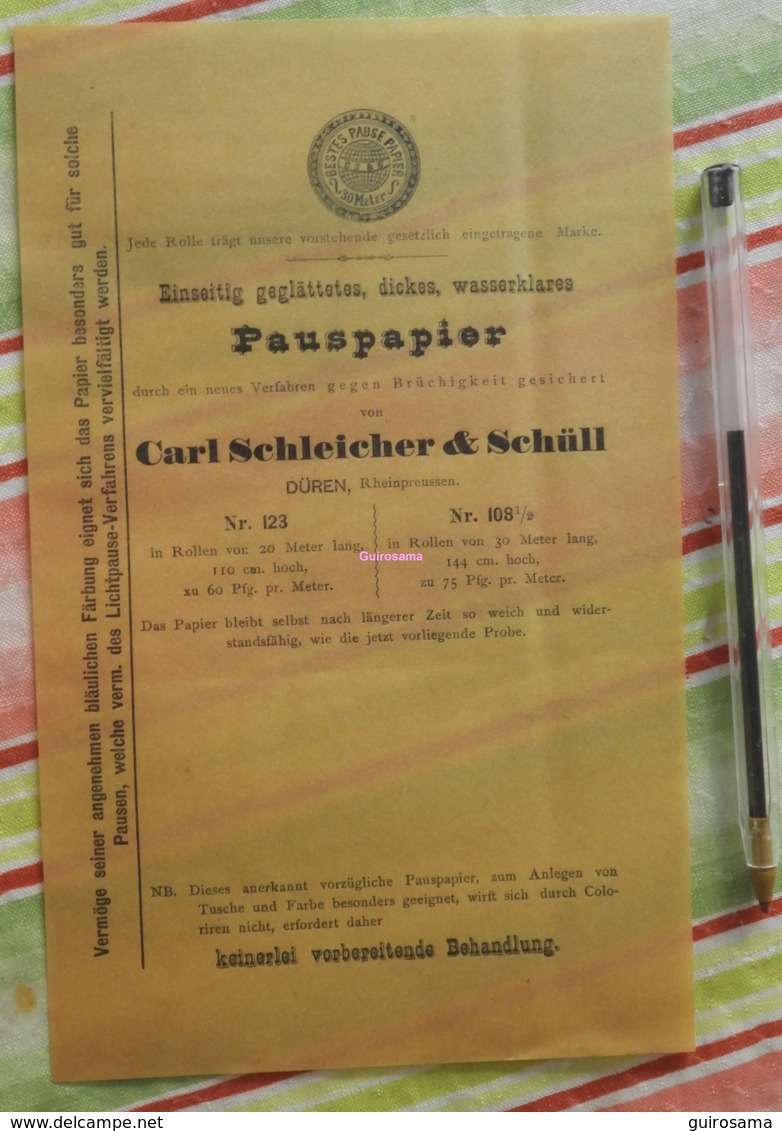 Pause-papier Carl Schleicher Und Schüll, Düren Rheinland - N°123 Et 108,5 - 1882 - Druck & Papierwaren