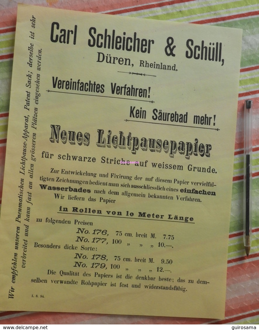 Papier Carl Schleicher Und Schüll, Düren Rheinland - Neues Lichtpaupepapier N°176 à 179 - 1894 - Stamperia & Cartoleria