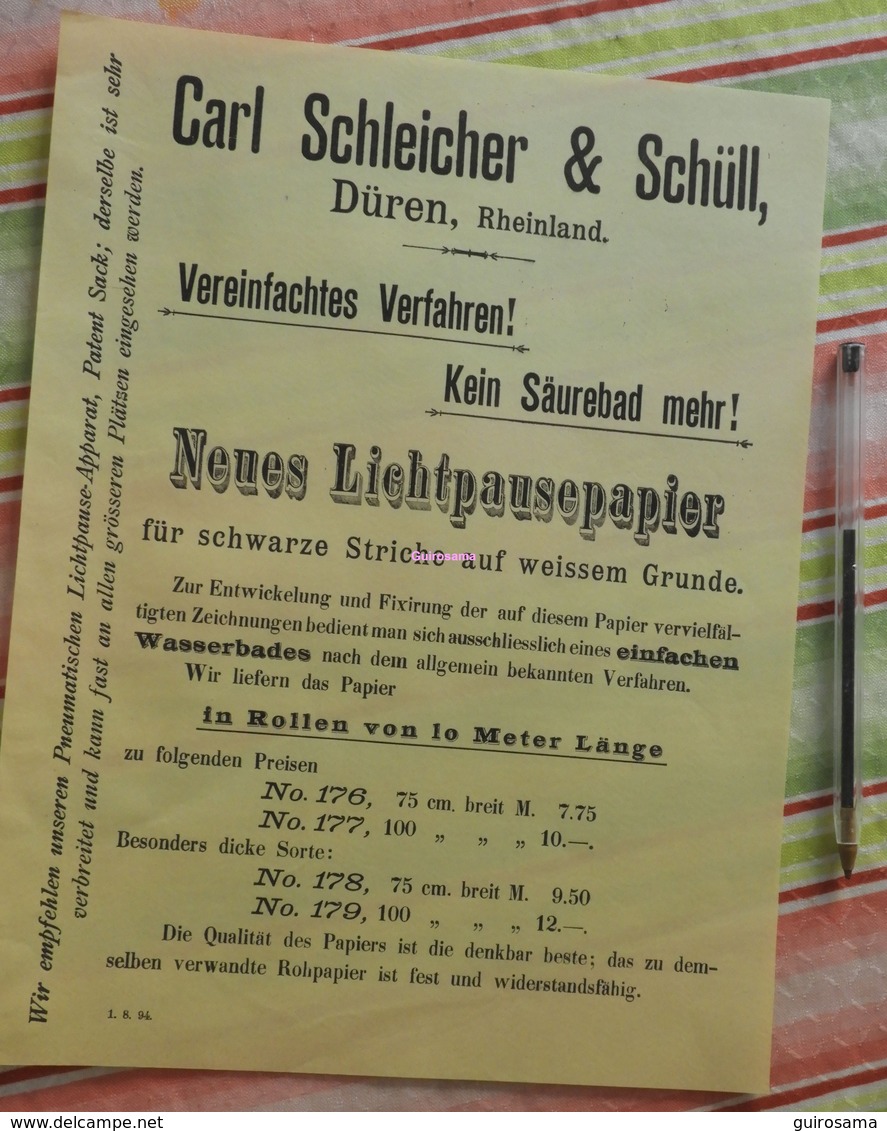 Papier Carl Schleicher Und Schüll, Düren Rheinland - Neues Lichtpaupepapier N°176 à 179 - 1894 - Imprimerie & Papeterie