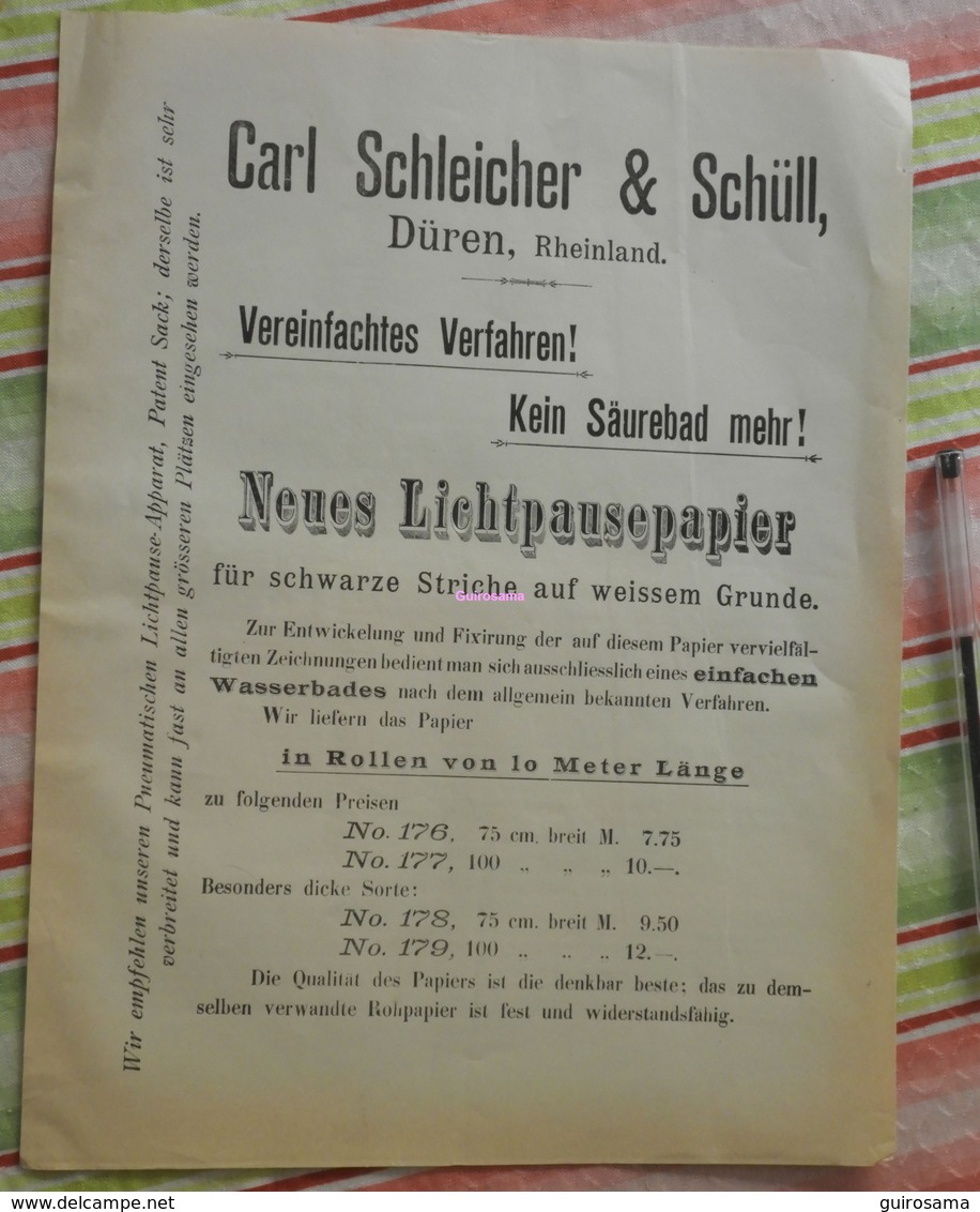 Papier Carl Schleicher Und Schüll, Düren Rheinland - Neues Lichtpaupepapier N°176 à 179 - 1896 - Druck & Papierwaren