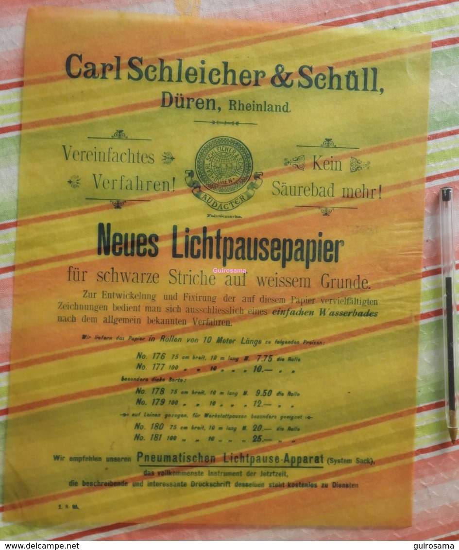 Papier Carl Schleicher Und Schüll, Düren Rheinland - Neues Lichtpaupepapier N°176 à 179 - 1896 - Printing & Stationeries