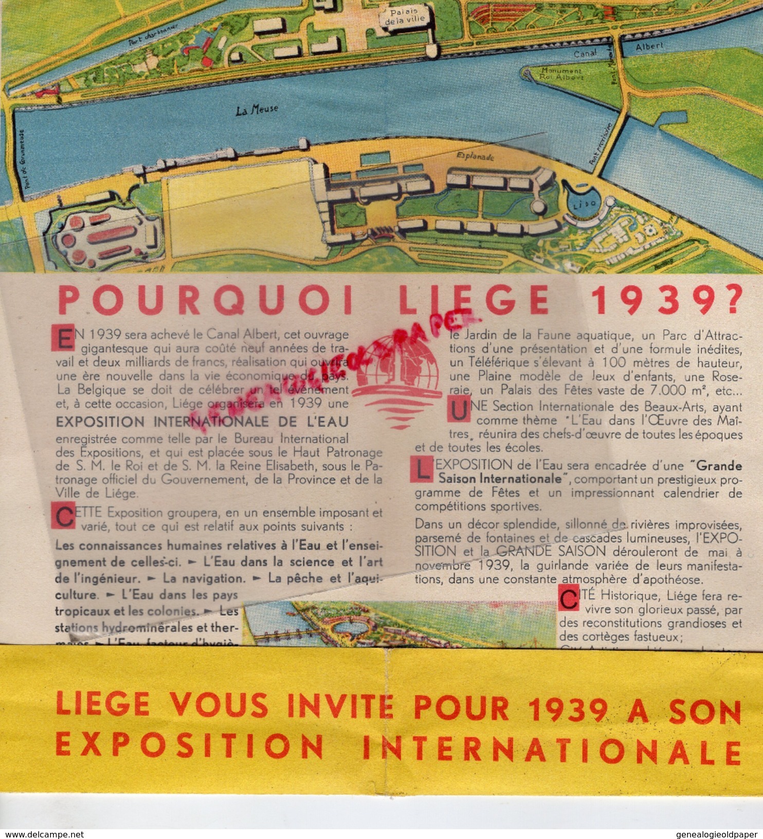 BELGIQUE - LIEGE- DEPLIANT EXPOSITION INTERNATIONALE DE L' EAU - MAI A NOVEMBRE 1939- 2 BD PIERCOT - Programas