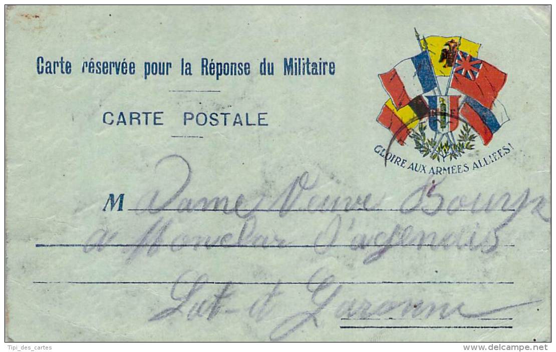 Militaria - Franchise Militaire, WW1 1914, Bouquet De Drapeaux Alliés, Gloire Aux Armées Alliées R.F. - Lettres & Documents