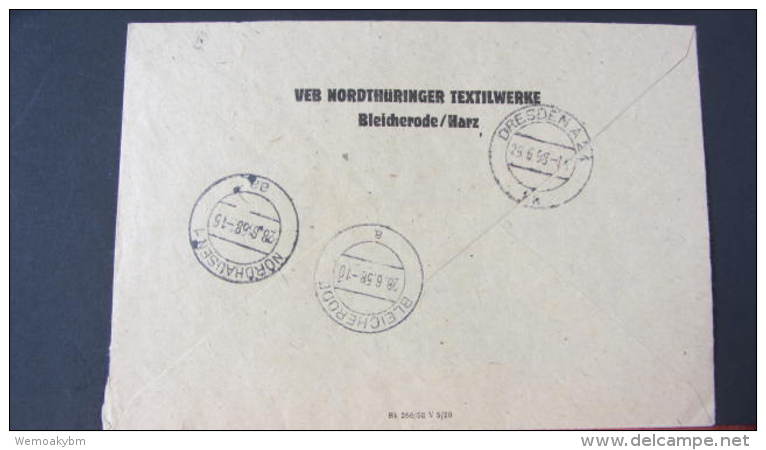 Dienst/ZKD: Fern-Brief Mit ZKD-Streifen Orangegelb/orangerot =77003=  Aus Bleicherode Vom 28.6.58 Nach Dresden Knr: 17 N - Covers & Documents