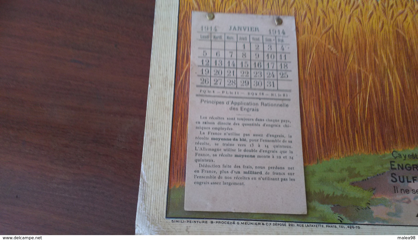 CALENDRIER De 1914,,,,EDITE Par La SOCIETE   D' ENCOURAGEMENT Pour DEVELOPPER L' EMPLOI Des ENGRIS CHIMIQUES En  FRANCE_ - Groot Formaat: 1901-20