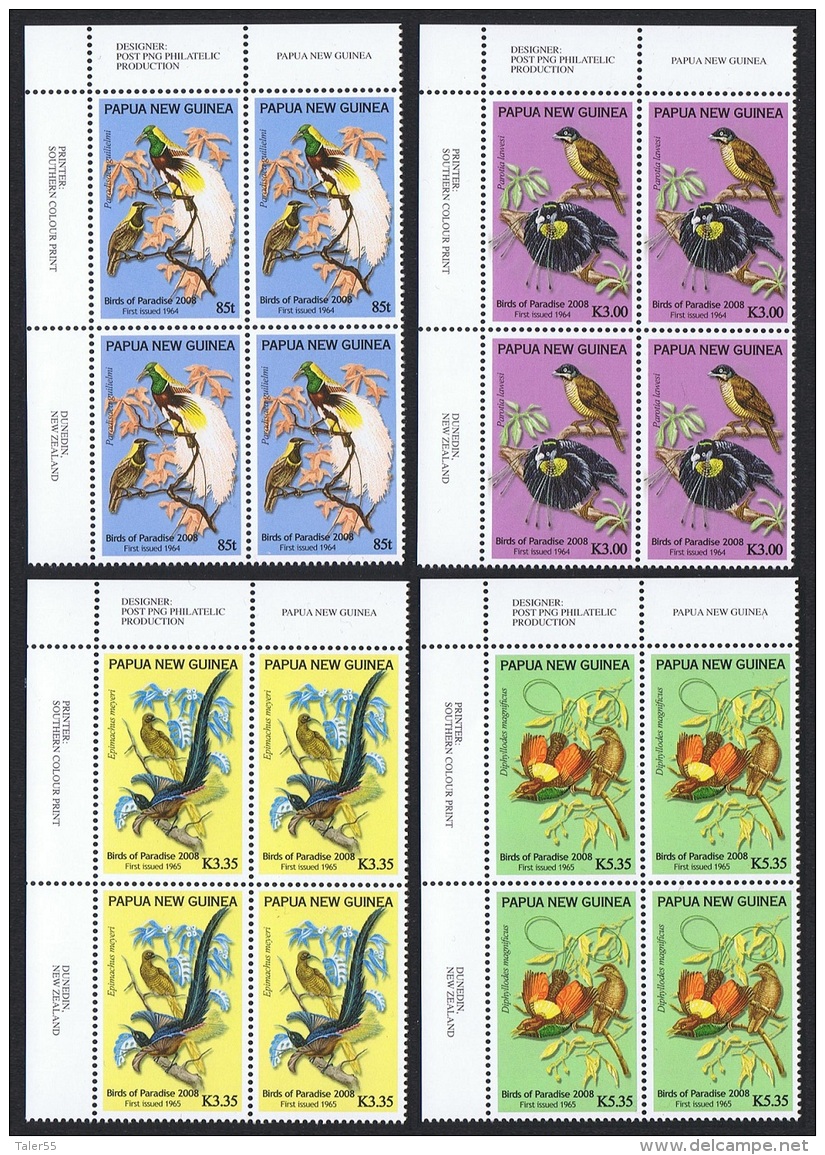 Papua NG Birds Of Paradise 4v Top Left Corner Blocks Of 4 SG#1263-1266 - Papúa Nueva Guinea