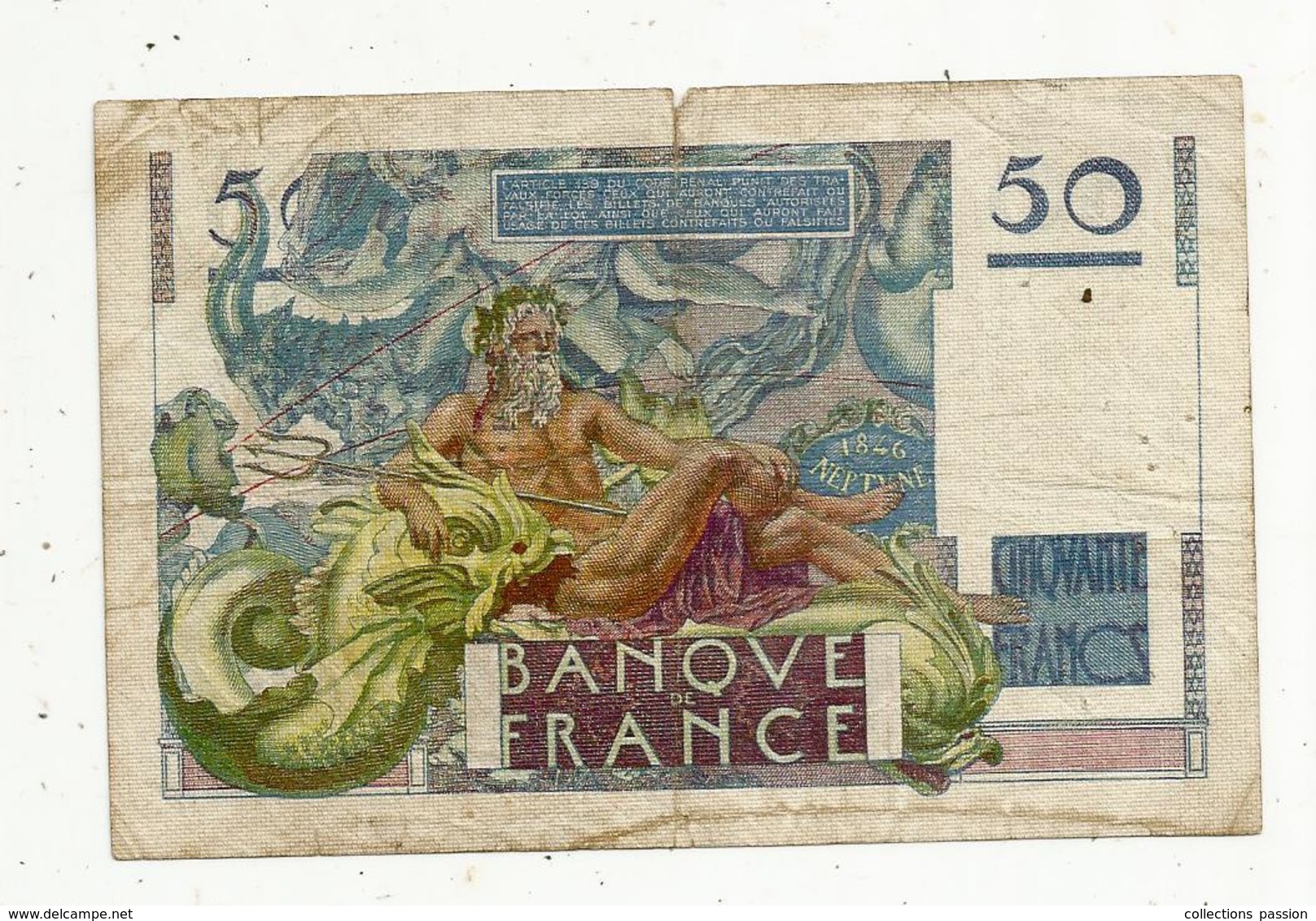 Billet , 50 Francs , 50 , LE VERRIER ,  28-3-1946 , 2 Scans - 50 F 1946-1951 ''Le Verrier''