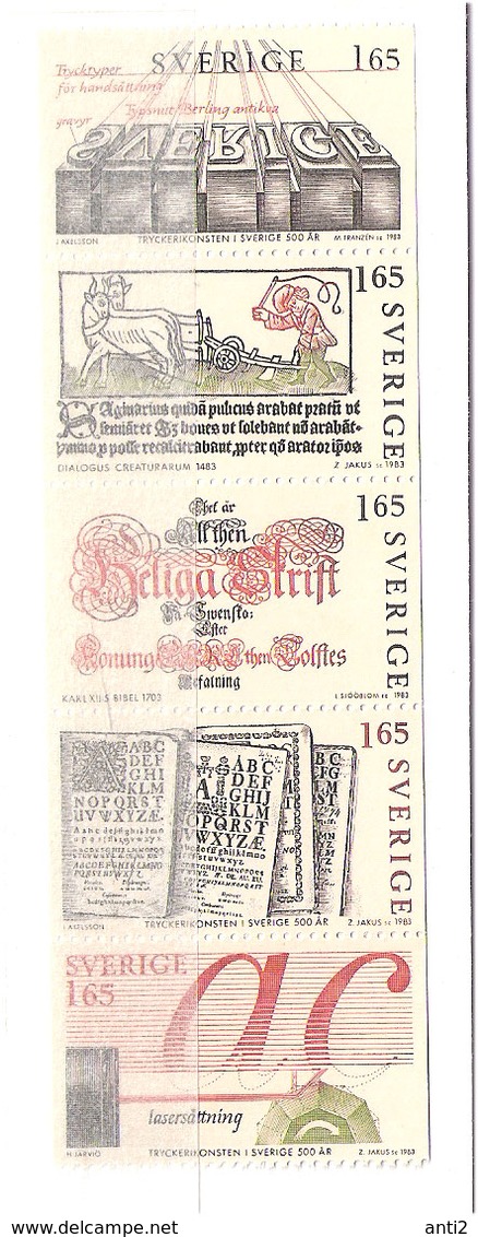 Sweden Sverige 1983 500 Years Of Printing Industry In Sweden Mi 1225-1229  In Strip, MNH(**) - Unused Stamps
