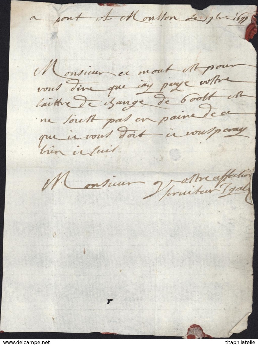 1699 Lettre Datée De Pont à Mousson 54 Meurthe Et Moselle Pour Reims Taxe Manuscrite 3 Reims écrit Rince - ....-1700: Précurseurs