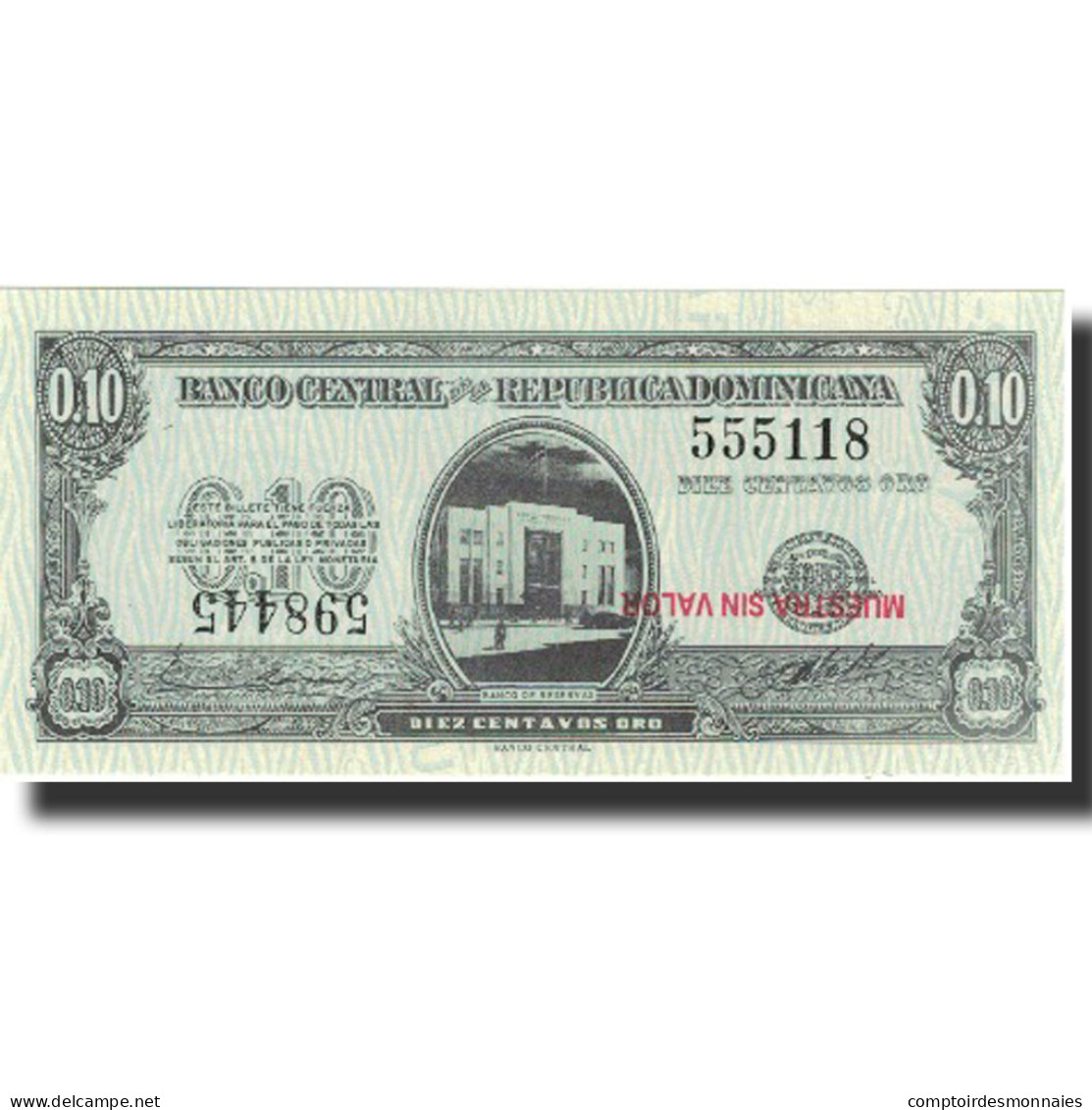 Billet, Dominican Republic, 10 Centavos Oro, Undated (1961), Specimen, KM:86s - República Dominicana
