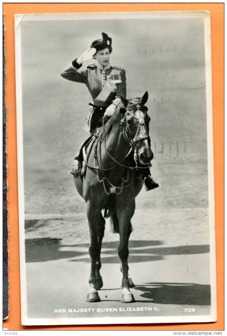 Oct042, Majesty Queen Elizabeth II, Reine Elisabeth à Cheval, Horse, 705, Circulée 1953 - Familias Reales