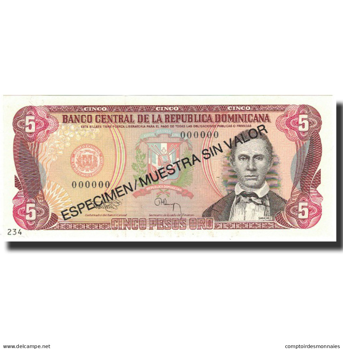 Billet, Dominican Republic, 5 Pesos Oro, 1993, 1993, Specimen, KM:143s, NEUF - República Dominicana