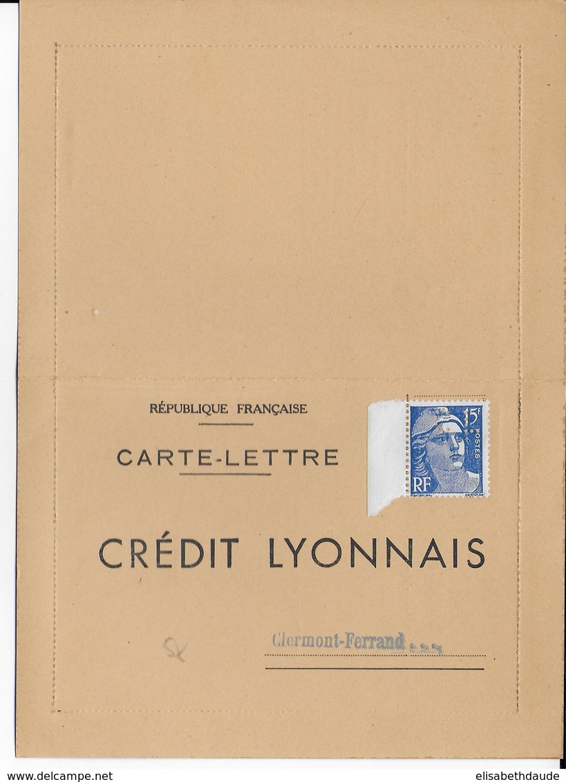 1954 - GANDON PERFORE (PERFIN) Sur CARTE LETTRE (VOIR INTERIEUR) Du CREDIT LYONNAIS De CLERMONT-FERRAND (PUY DE DOME) - Autres & Non Classés